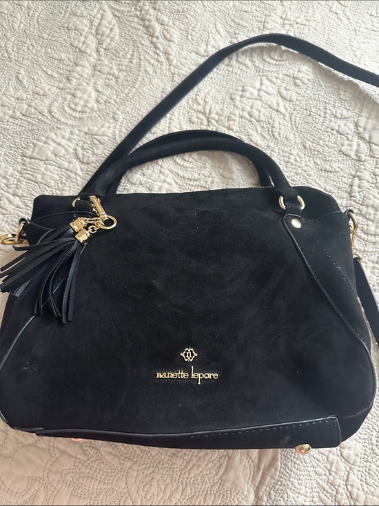 Nanette Lepore Handbags - Nanette Lepore Black faux Suede Satchel with Tassel Charm